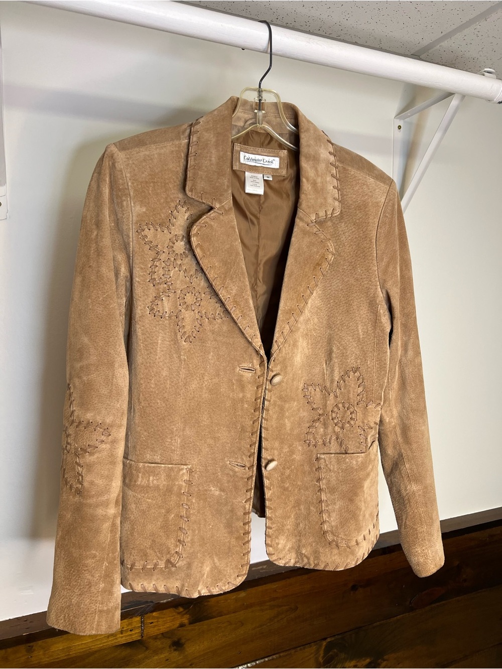 Vintage Coldwater Creek Tan‎ Suede Embroidered Blazer- M